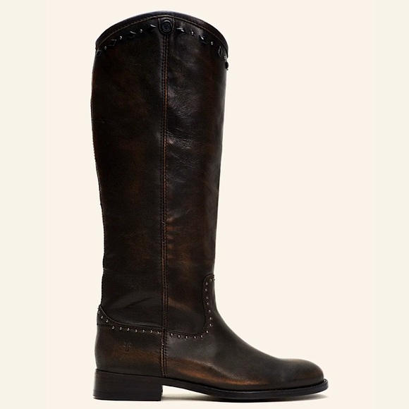 $398 RARE Frye Melissa Rhinestone Button Distressed Vintage Pull On Tall Boots - Picture 4 of 16